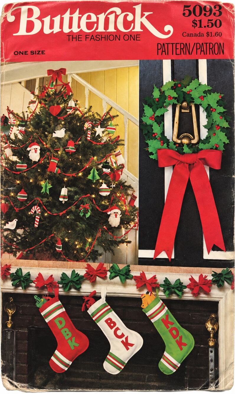Butterick 5093 Vintage Sewing Pattern for Felt Stocking and Wreath Ornaments Xma
